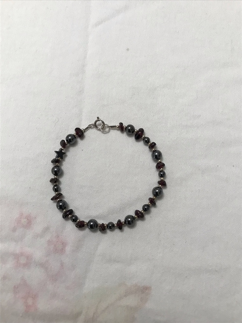 Sterling Silver 925 Clasp Beaded Hematite Star Bracelet 7.5”